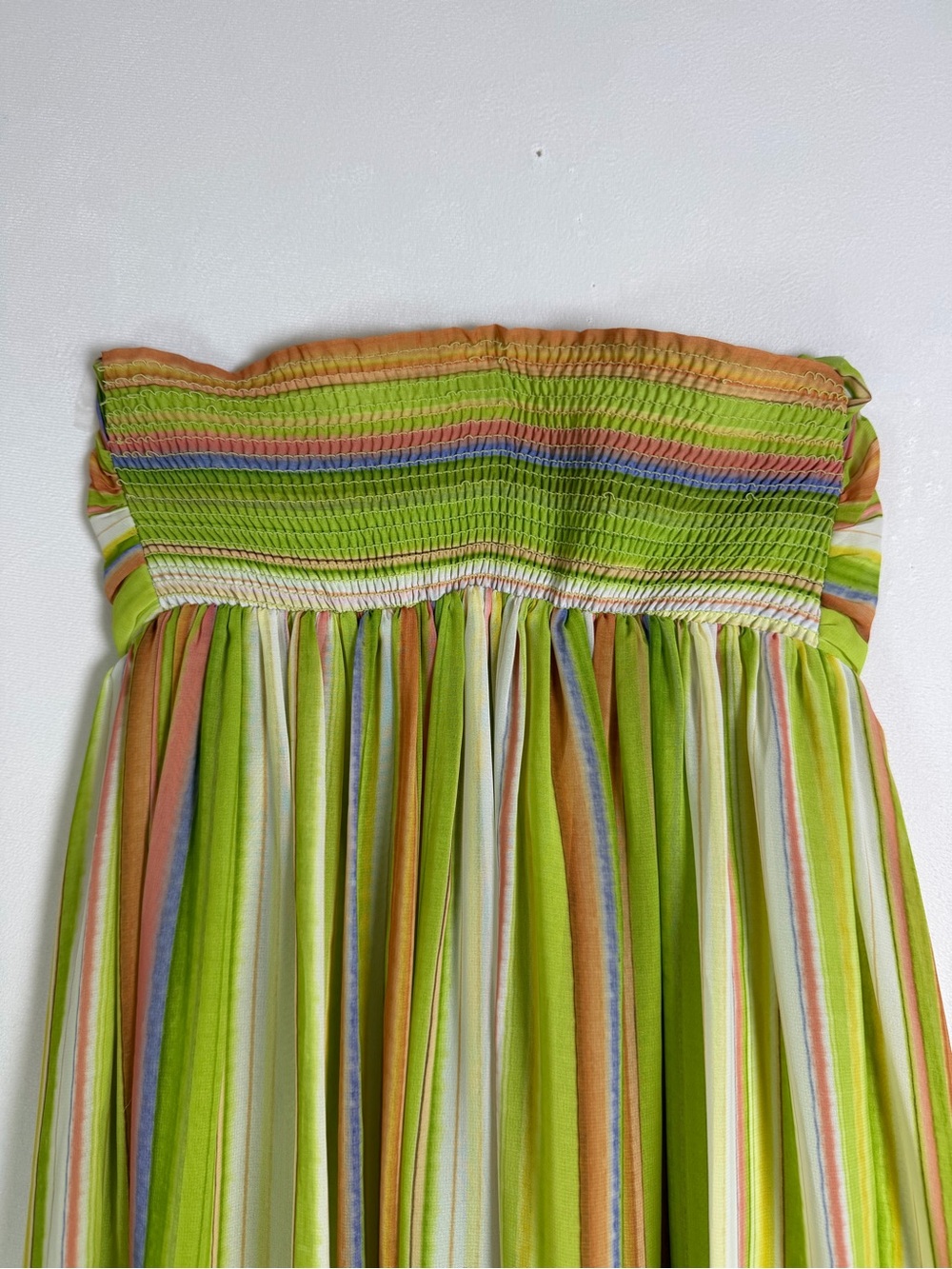 Calypso St Barth Women XS Silk Strapless Maxi Dress Luxury Striped Smocked Boho - Picture 7 of 10